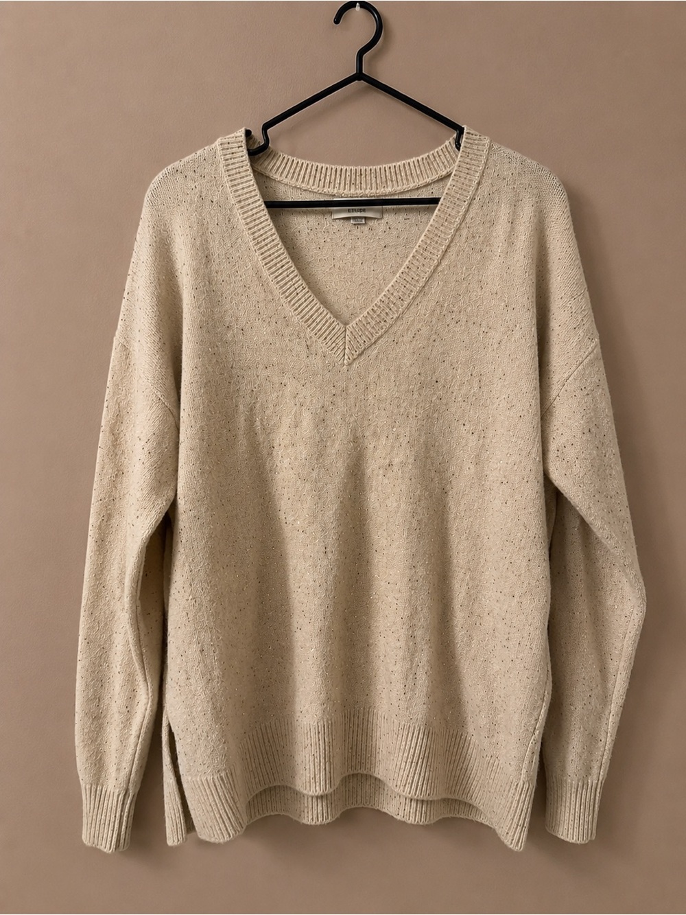 Lucky Brand Cream Knit Sweater with Gold Sequins